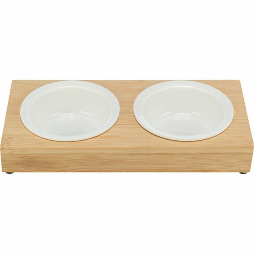 Dog Feeder Trixie White Natural Ceramic Bamboo Ø 12 cm 2 x 250 ml 30 × 5 × 14 cm