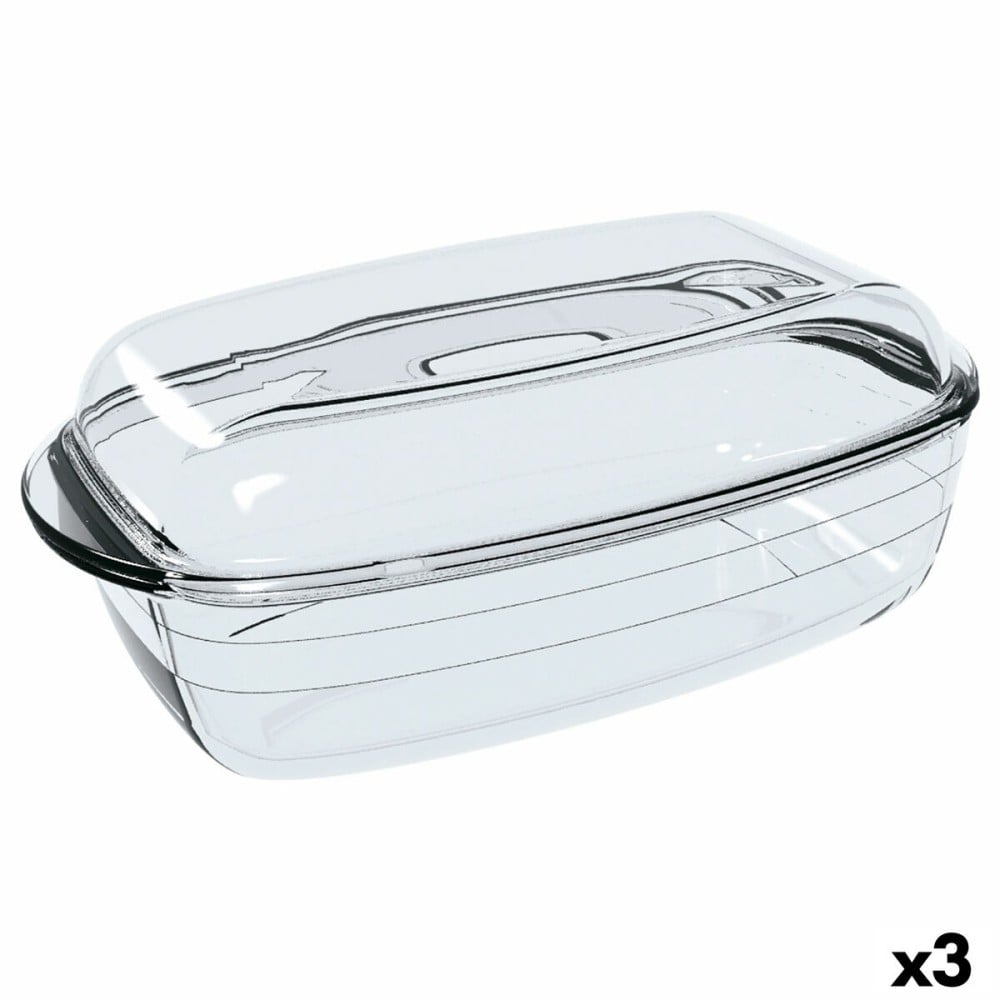 Oven Mould Ô Cuisine Rectangular With lid 37,5 x 22,5 x 10,6 cm Transparent (3 Units)