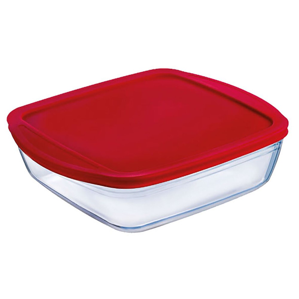 Viereckige Lunchbox mit Deckel Ô Cuisine Cook&store Ocu Rot 2,2 L 25 x 22 x 5 cm Glas Silikon (5 Stück)