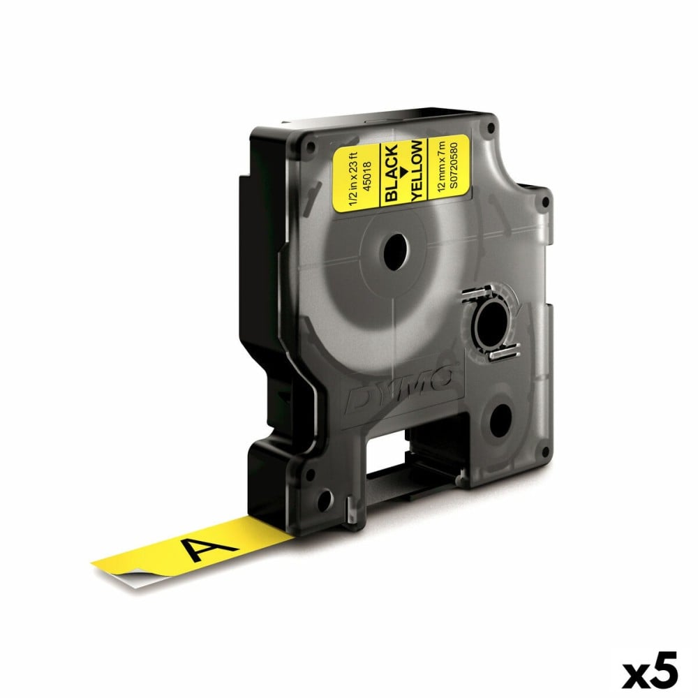 Laminated Tape for Labelling Machines Dymo D1 45018 12 mm LabelManager™ Yellow Black (5 Units)