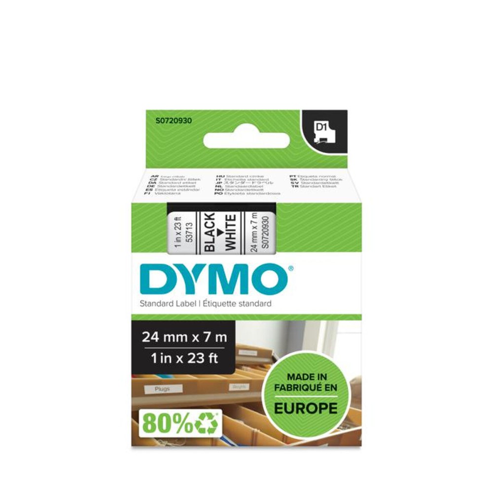 Ruban Laminé pour Etiqueteuses Dymo D1 53713 24 mm LabelManager™ Blanc Noir (5 Unités)