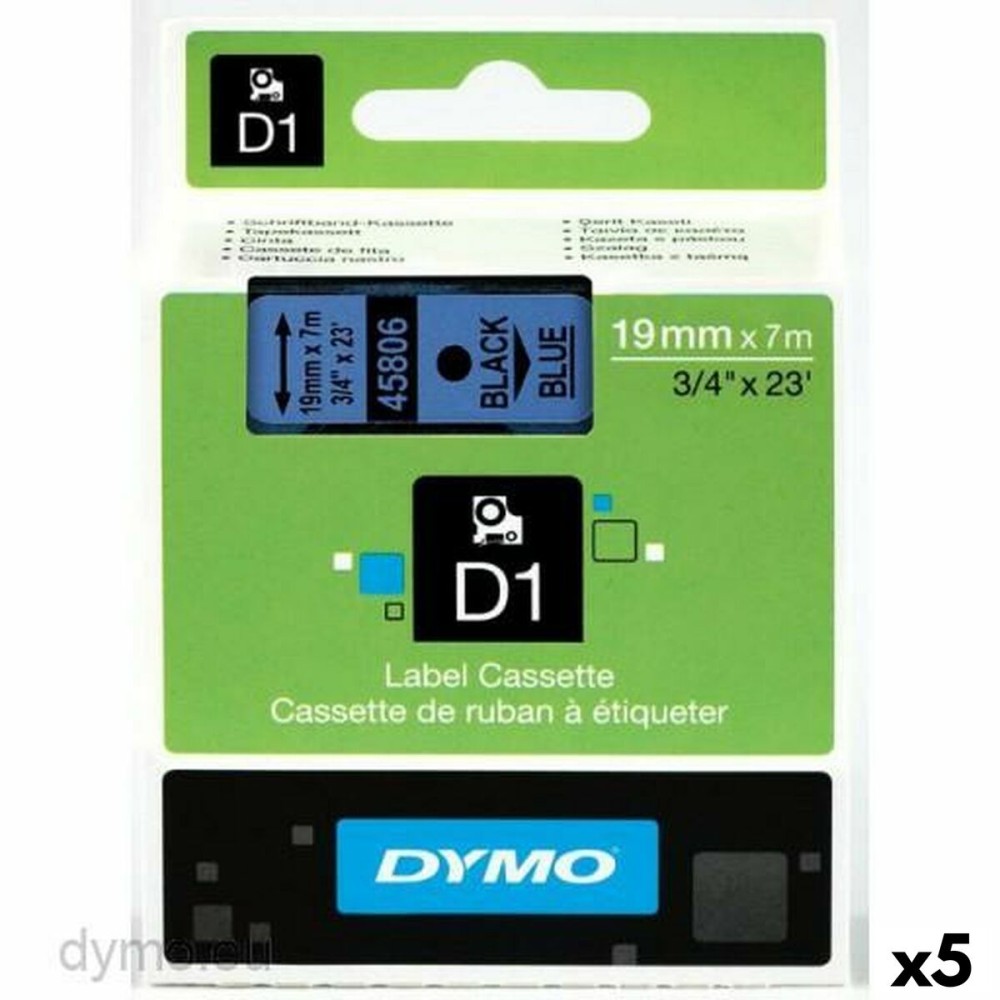 Laminated Tape for Labelling Machines Dymo D1 45806 LabelManager™ Black Blue (5 Units)