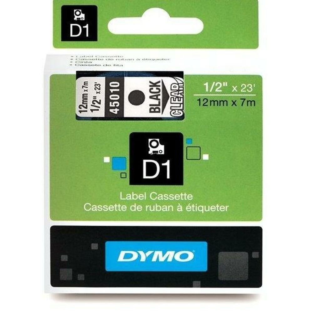 Ruban Laminé pour Etiqueteuses Dymo D1 45010 12 mm LabelManager™ Transparent Noir (5 Unités)