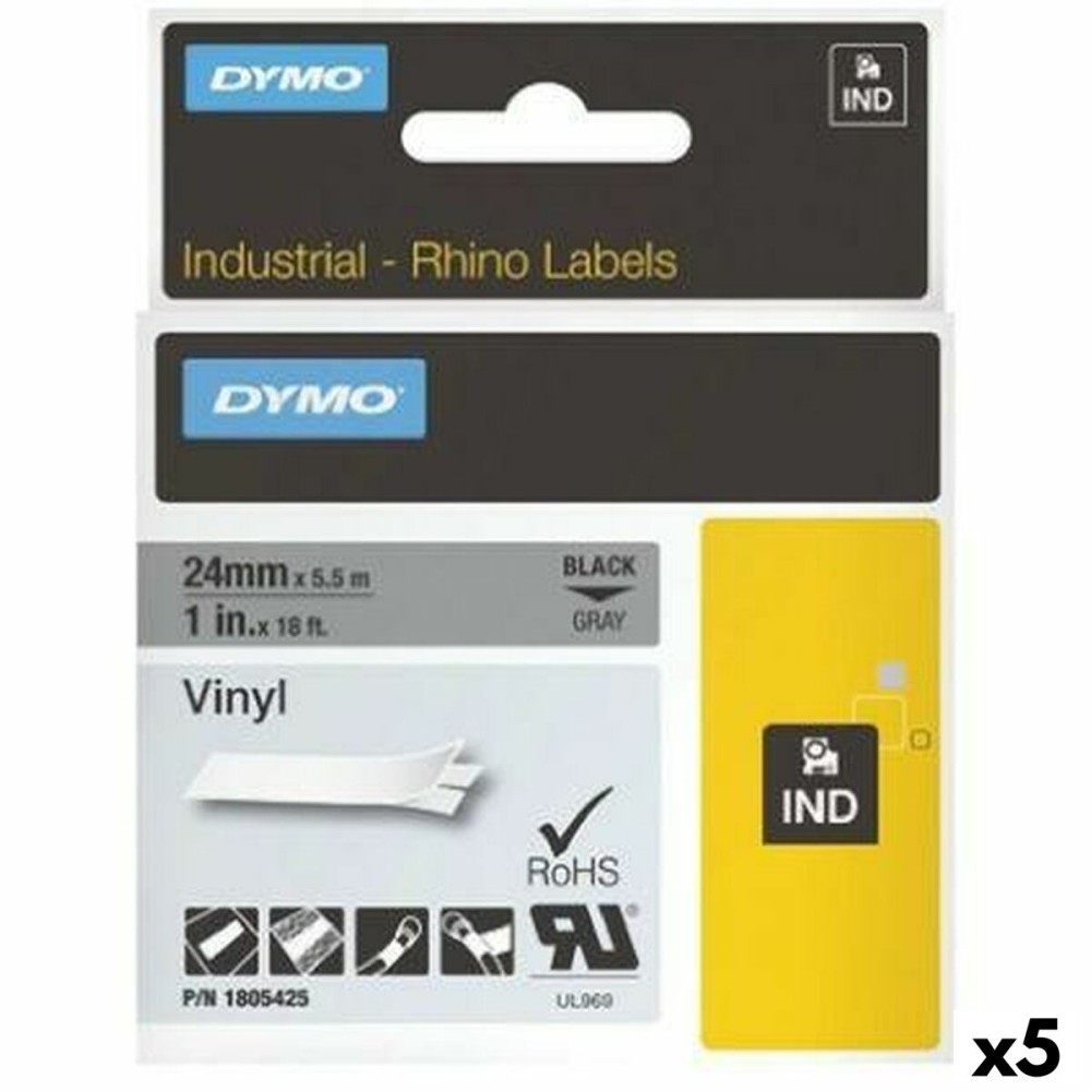 Laminated Tape for Labelling Machines Rhino Dymo ID1-12 12 x 5,5 mm Black White Stick Self-adhesives (5 Units)