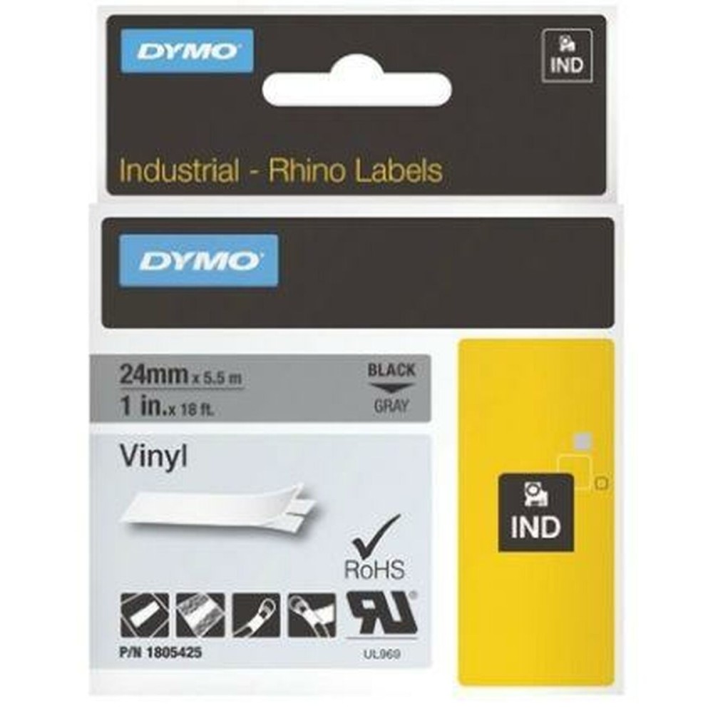 Laminated Tape for Labelling Machines Rhino Dymo ID1-12 12 x 5,5 mm Black White Stick Self-adhesives (5 Units)