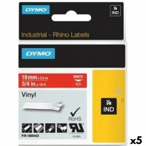 Ruban Laminé pour Etiqueteuses Rhino Dymo ID1-19 19 x 5,5 mm Rouge Blanc Autocollants (5 Unités)