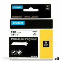 Ruban Laminé pour Etiqueteuses Rhino Dymo ID1-9 9 x 5,5 mm Noir Polyester Blanc (5 Unités)