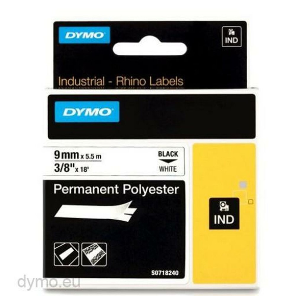 Laminated Tape for Labelling Machines Rhino Dymo ID1-9 9 x 5,5 mm Black Polyester White (5 Units)