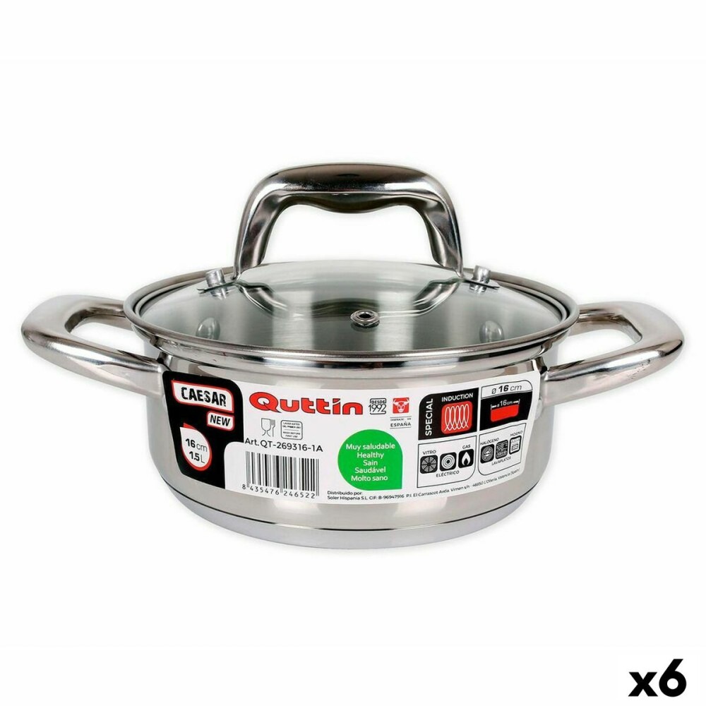 Casserole Quttin 139494 Avec couvercle Acier Ø 16 x 7 cm (6 Unités) (16 cm) (1,5 L)