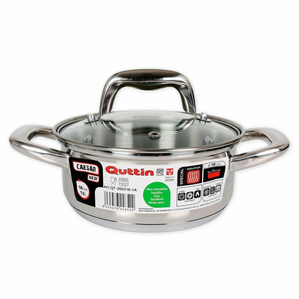 Casserole Quttin 139494 Avec couvercle Acier Ø 16 x 7 cm (6 Unités) (16 cm) (1,5 L)