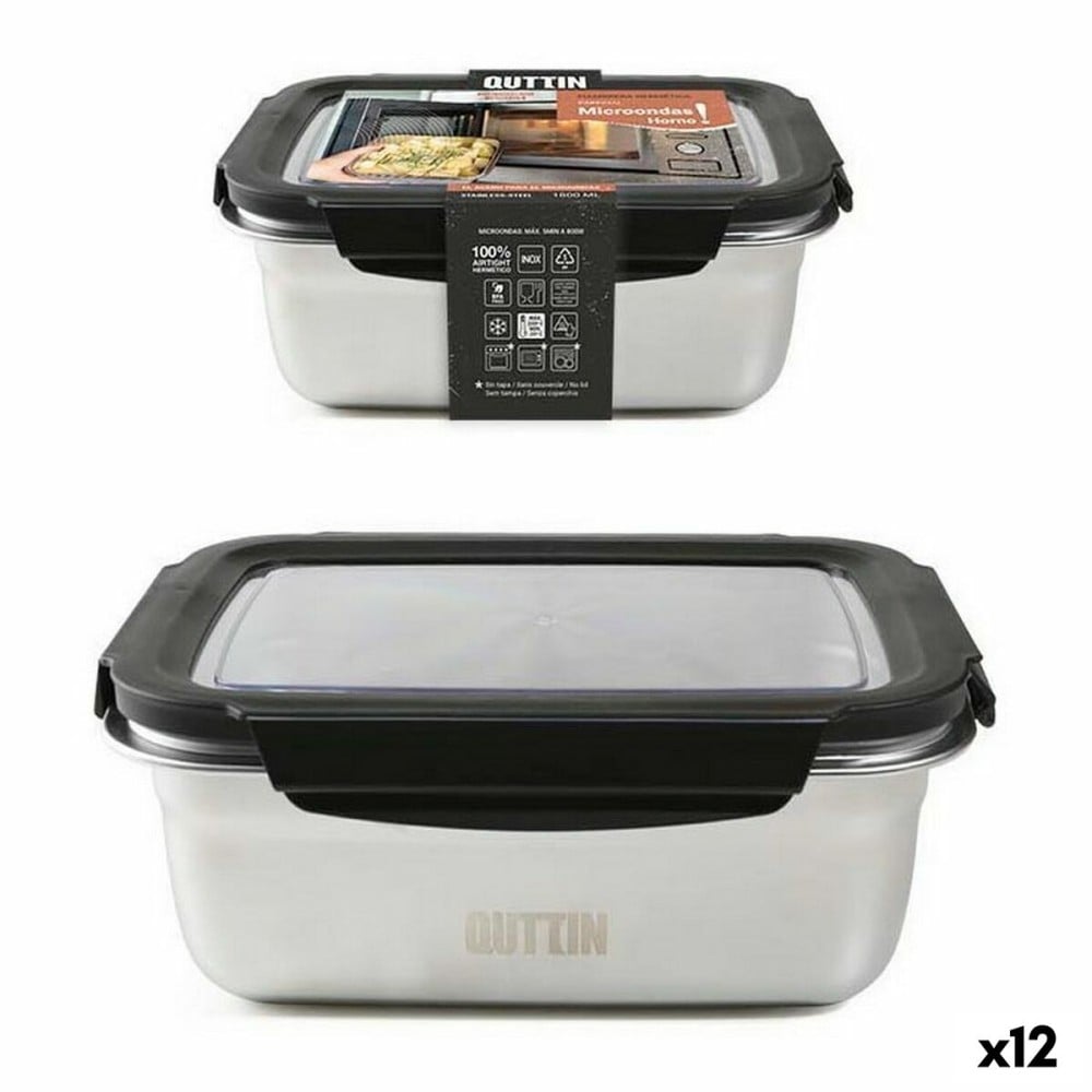 Lunchbox hermetisch Quttin rechteckig Edelstahl Silberfarben Stahl 1,8 L (12 Stück)