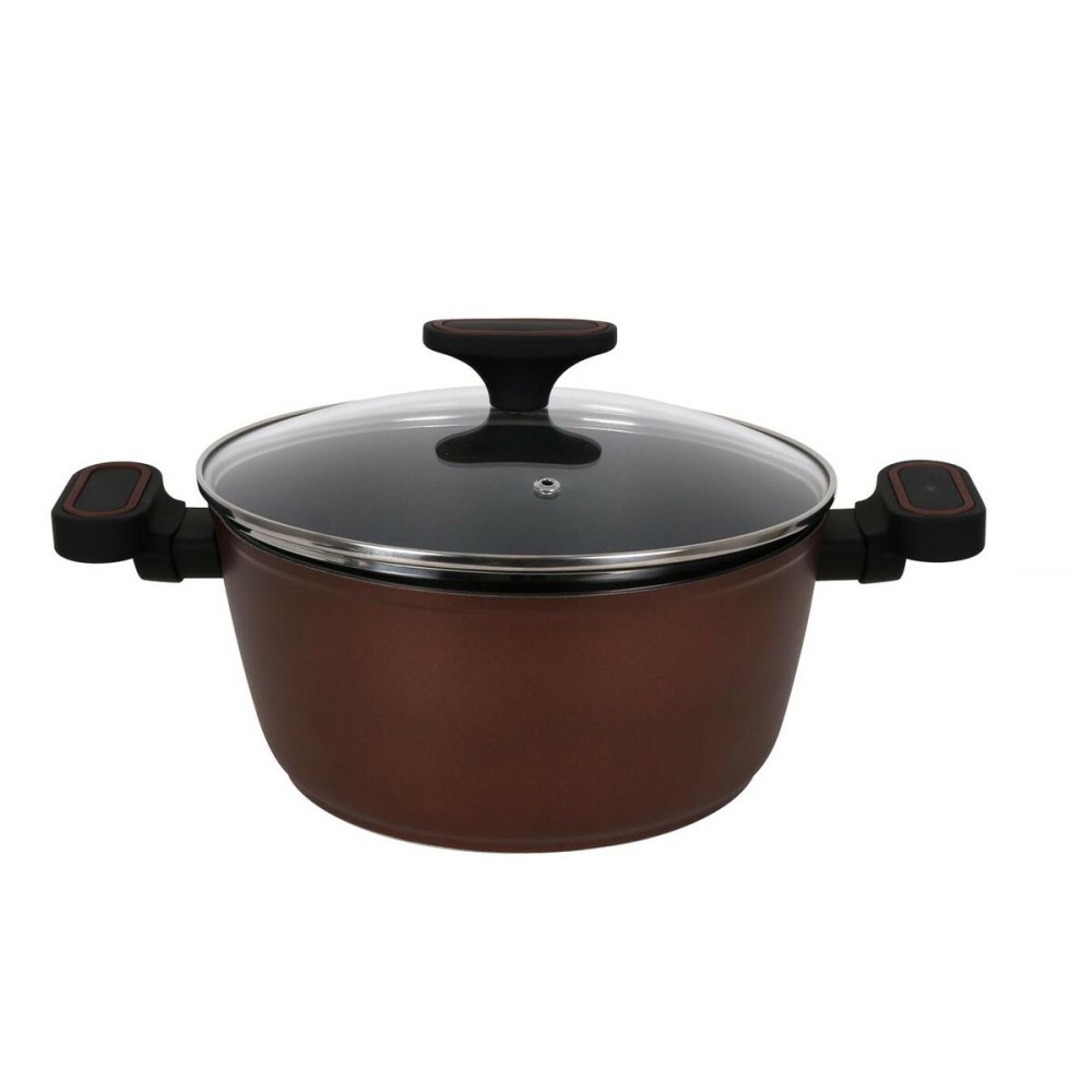 Casserole with glass lid Quttin Sahara Toughened aluminium Brown 34 x 21 x 11 cm (4 Units)