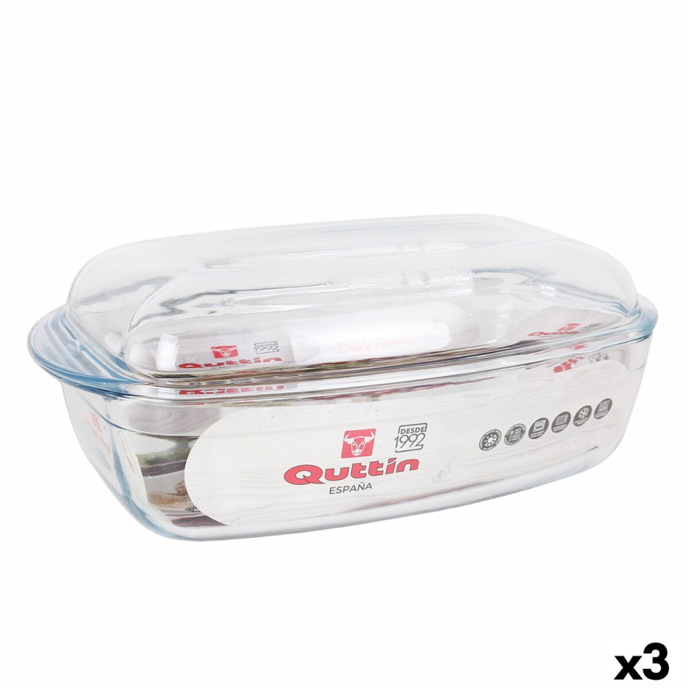 Casserole avec Couvercle Quttin   Transparent 6,7 l verre 37 x 22 x 14,1 cm (3 Unités)