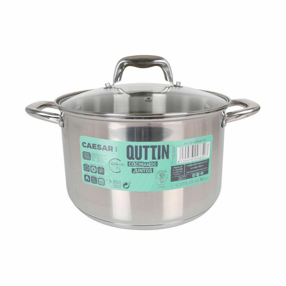 Pot with Glass Lid Quttin Caesar Steel ø 24 x 15,5 cm (4 Units)