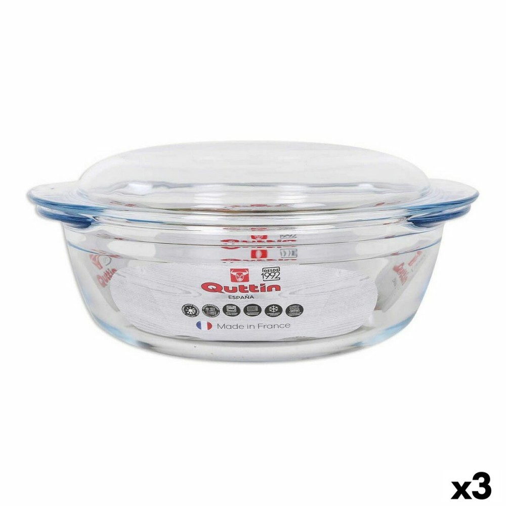 Casserole avec Couvercle Quttin verre 2,2 + 0,8 L (3 Unités)