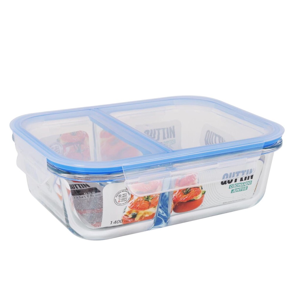 Hermetic Lunch Box Quttin 2 Compartments Rectangular 1,4 L (6 Units)