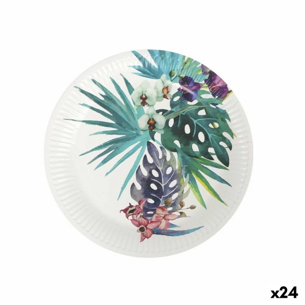 Plate set Algon Disposable Cardboard Tropical 8 Pieces 23 cm (24 Units)