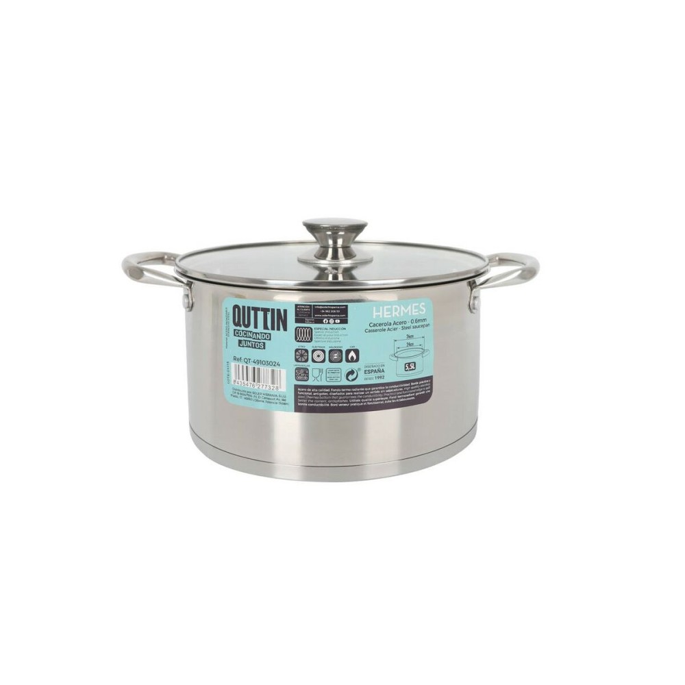 Casserole avec couvercle en verre Quttin Hermes Acier 5,5 L (4 Unités)