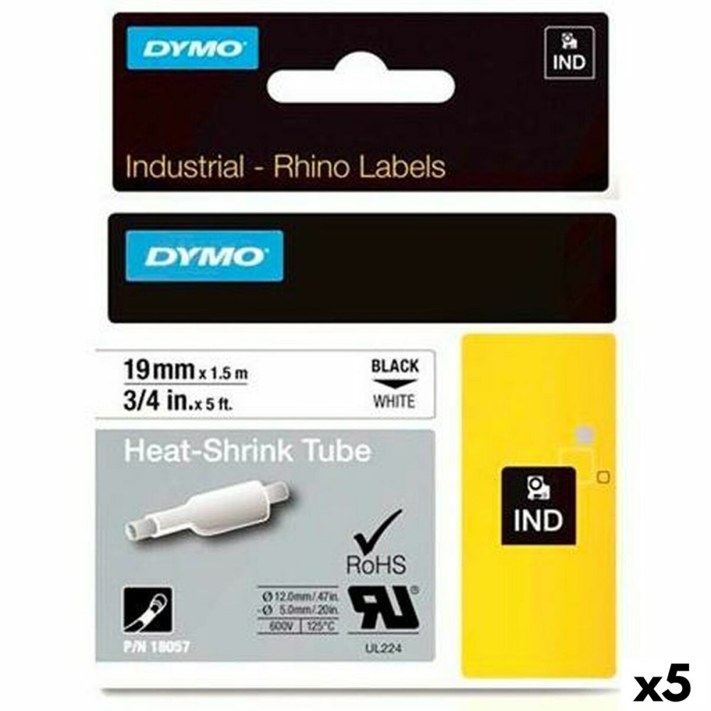 Heat-shrink Tubing Kit Rhino Dymo ID1-19 19 x 1,5 mm Black White (5 Units)