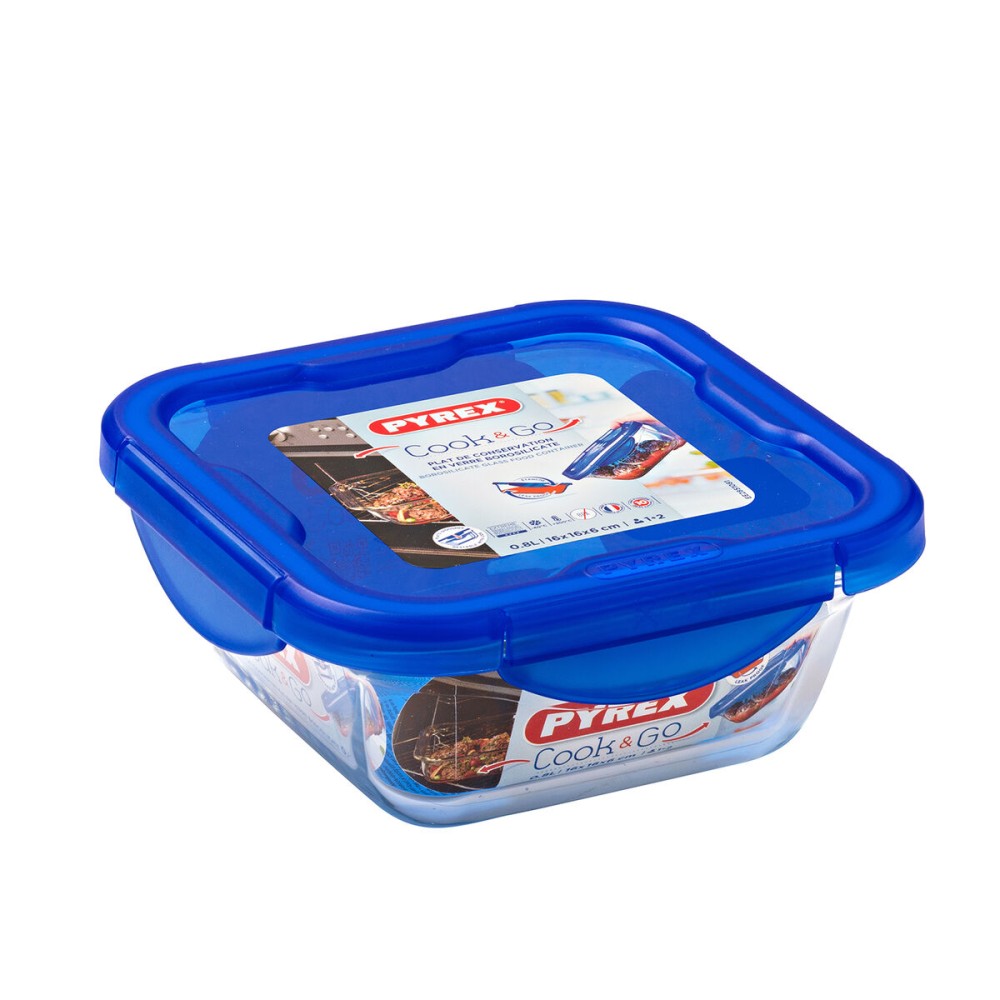 Boîte à lunch hermétique Pyrex Cook & Go 16,7 x 16,7 x 7 cm Bleu 850 ml verre (6 Unités)