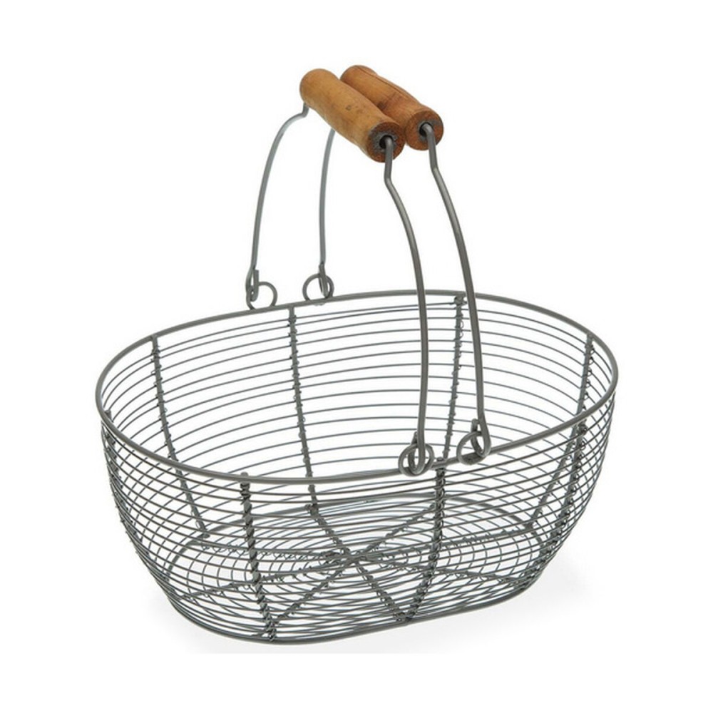 Fruit Bowl Versa Grey Oval Metal Wood Steel (18 x 9,5 x 23,5 cm)