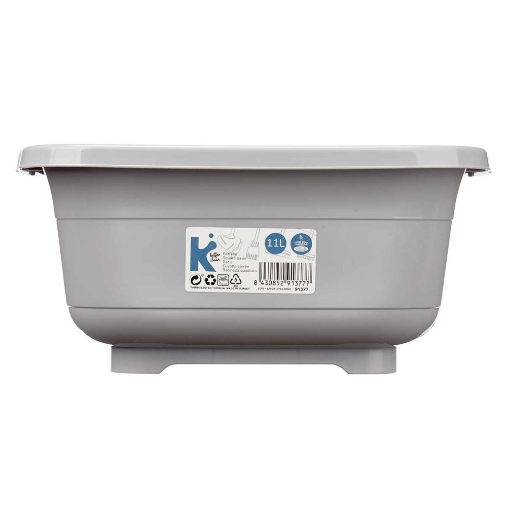 Washing-up Bowl Kinvara 03 1071 Grey Plastic 11 L (12 Units)