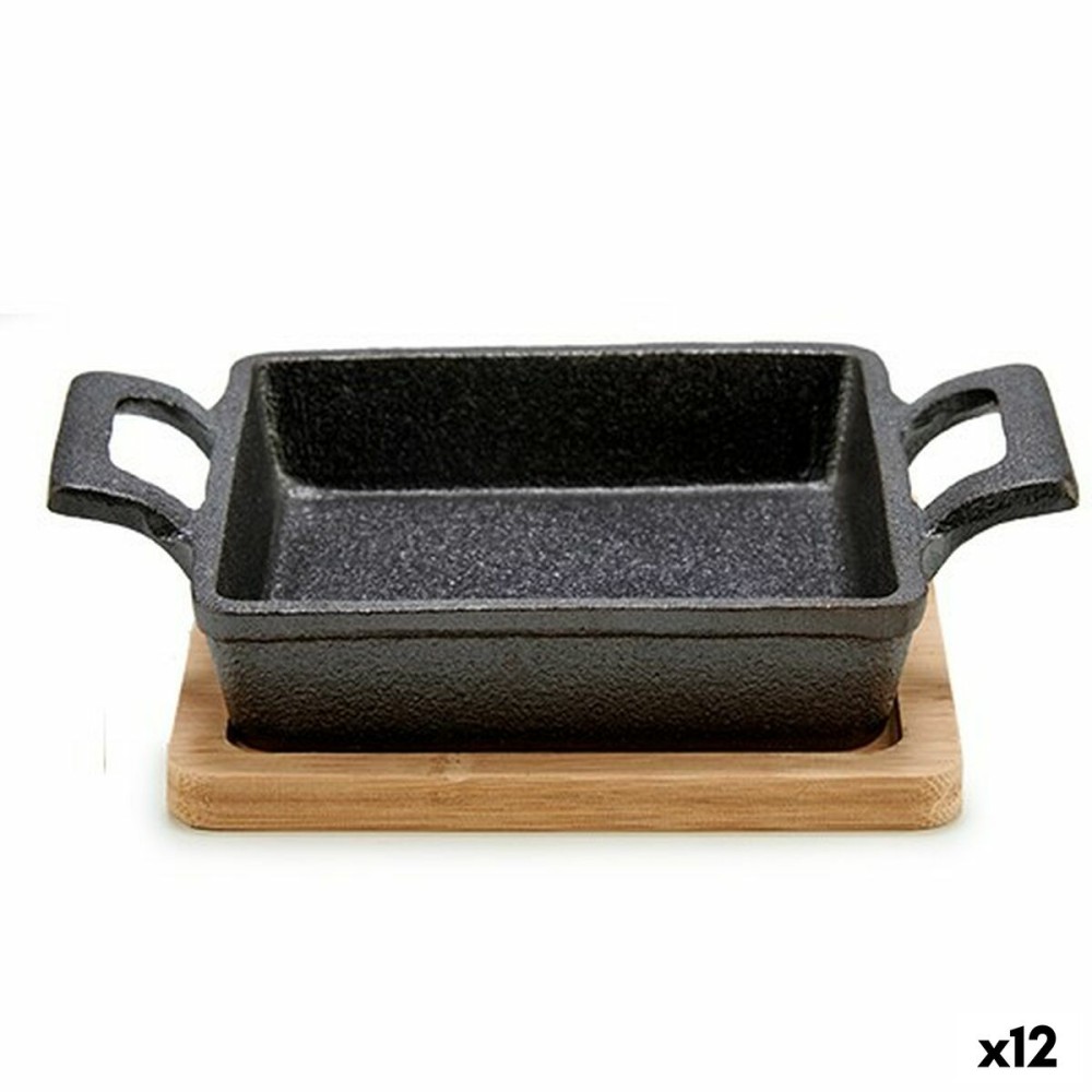 Casserole Dish for Serving Tapas Kinvara 1277SJ4810 Brown Black Bamboo Iron 19 x 5 x 14 cm (12 Units)