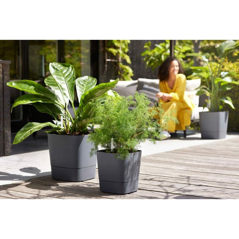 Selbstbewässernder Blumentopf Elho Greensense Aqua Care Ø 38 x 38,9 cm Dunkelgrau karriert