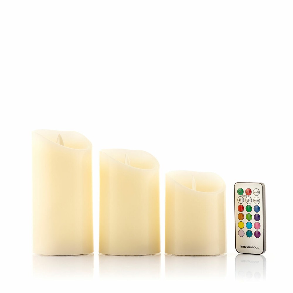 Bougies LED Multicolores Effet Flamme avec Télécommande Lendles InnovaGoods 3 Unités Blanc (Reconditionné B)