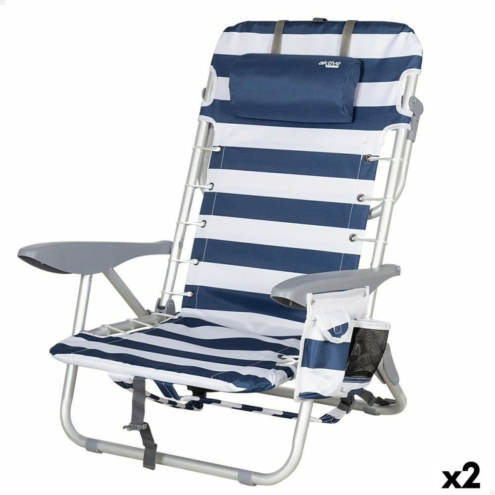 Chaise de Plage Aktive Bleu Blanc 50 x 76 x 45 cm (2 Unités)