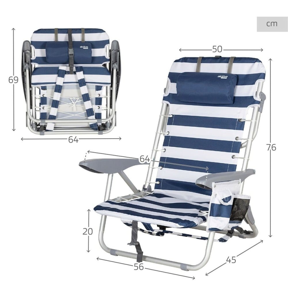 Beach Chair Aktive Blue White 50 x 76 x 45 cm (2 Units)