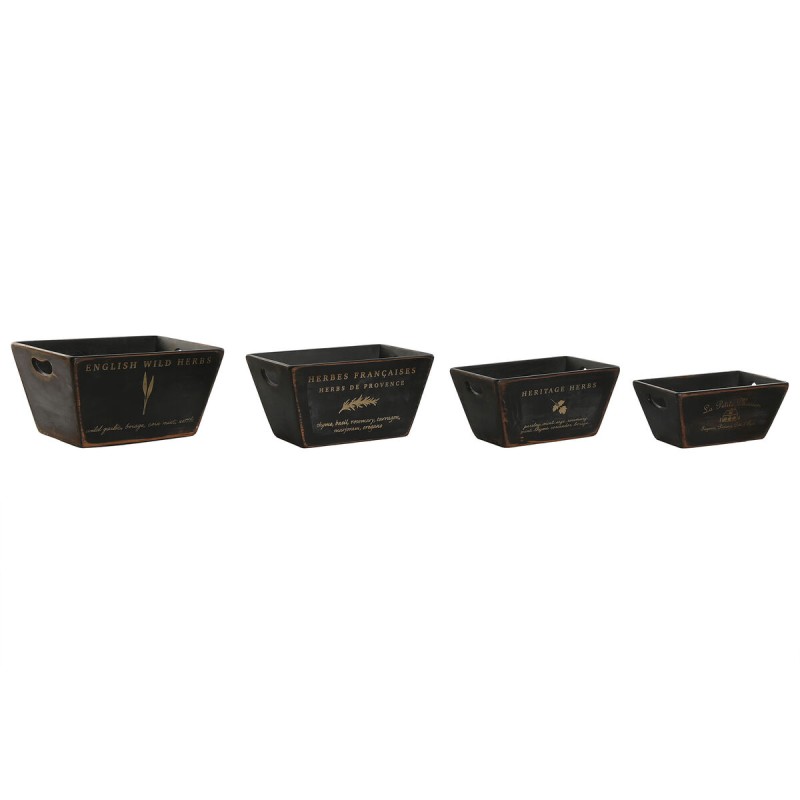 Boîtes de rangement Home ESPRIT Noir Bois d'épicéa 34 x 26 x 18 cm 4 Pièces