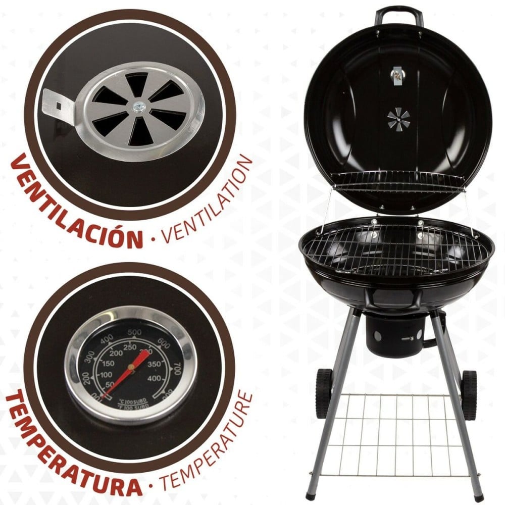 Roues de barbecue au charbon de bois Aktive Aluminium Métal émaillé Textilène 57 x 86 x 57 cm Noir