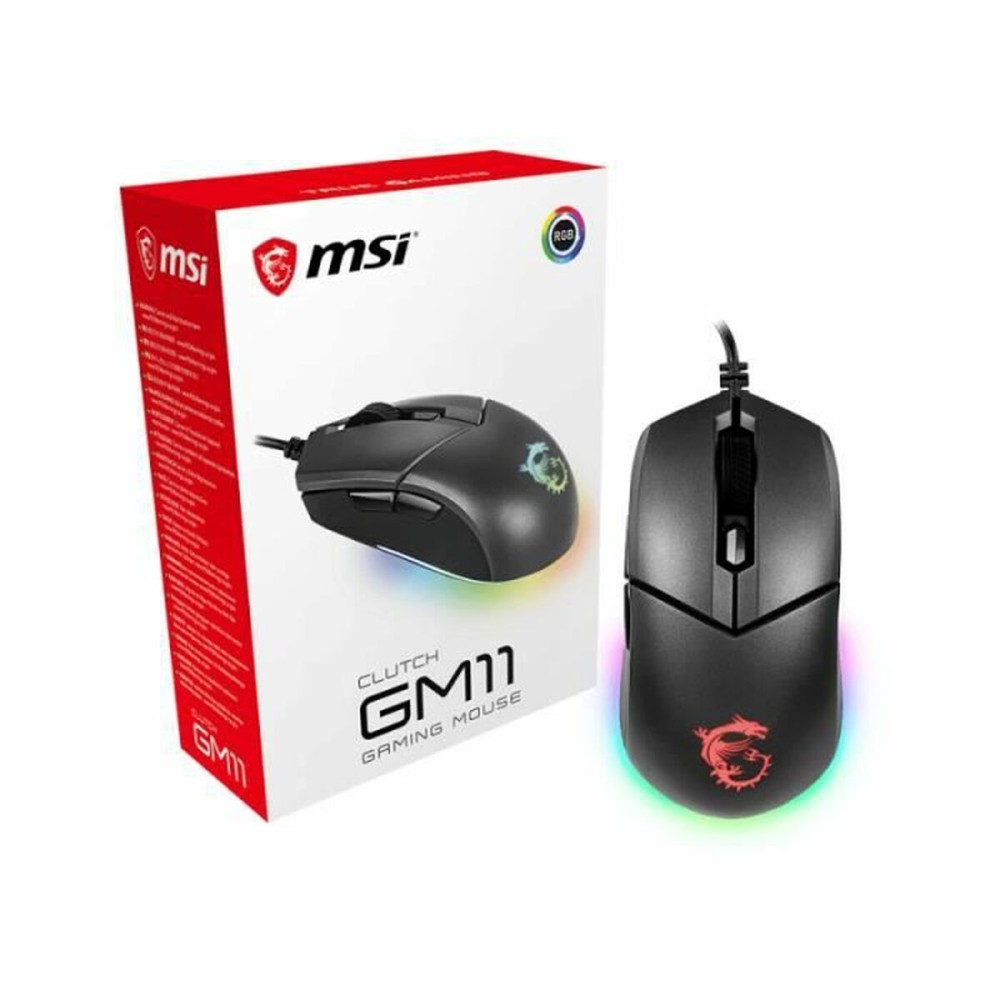 Gaming Maus MSI Clutch GM11 Mit Kabel Schwarz Lichter