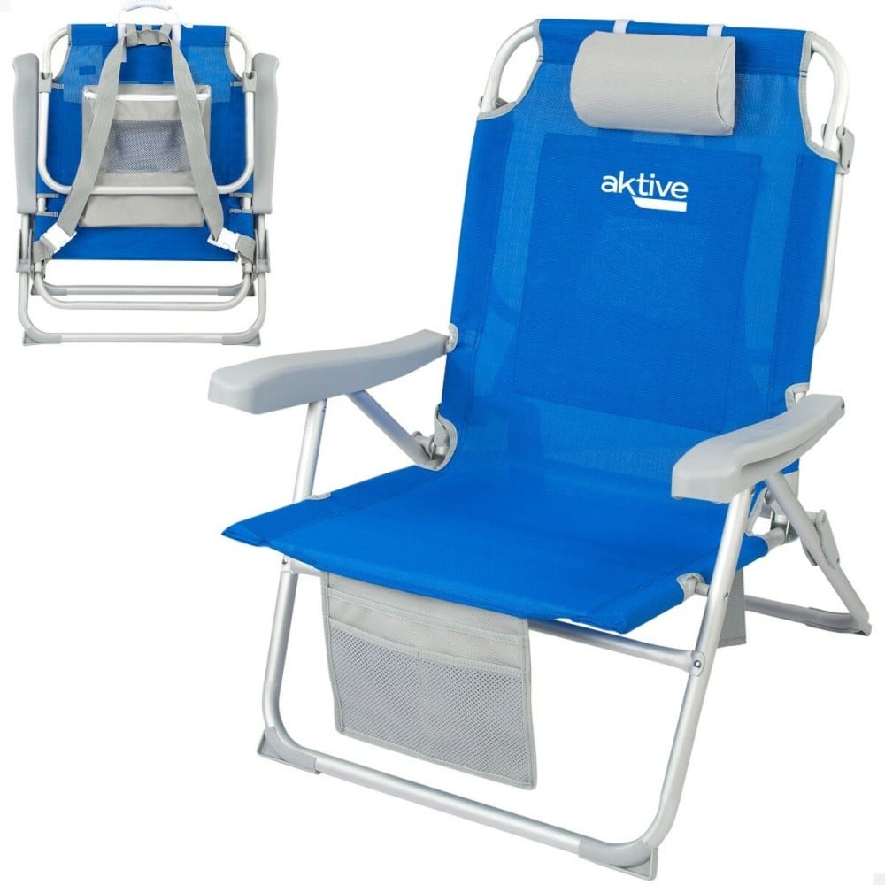 Folding Chair with Headrest Aktive Blue 55 x 86 x 66 cm (2 Units)