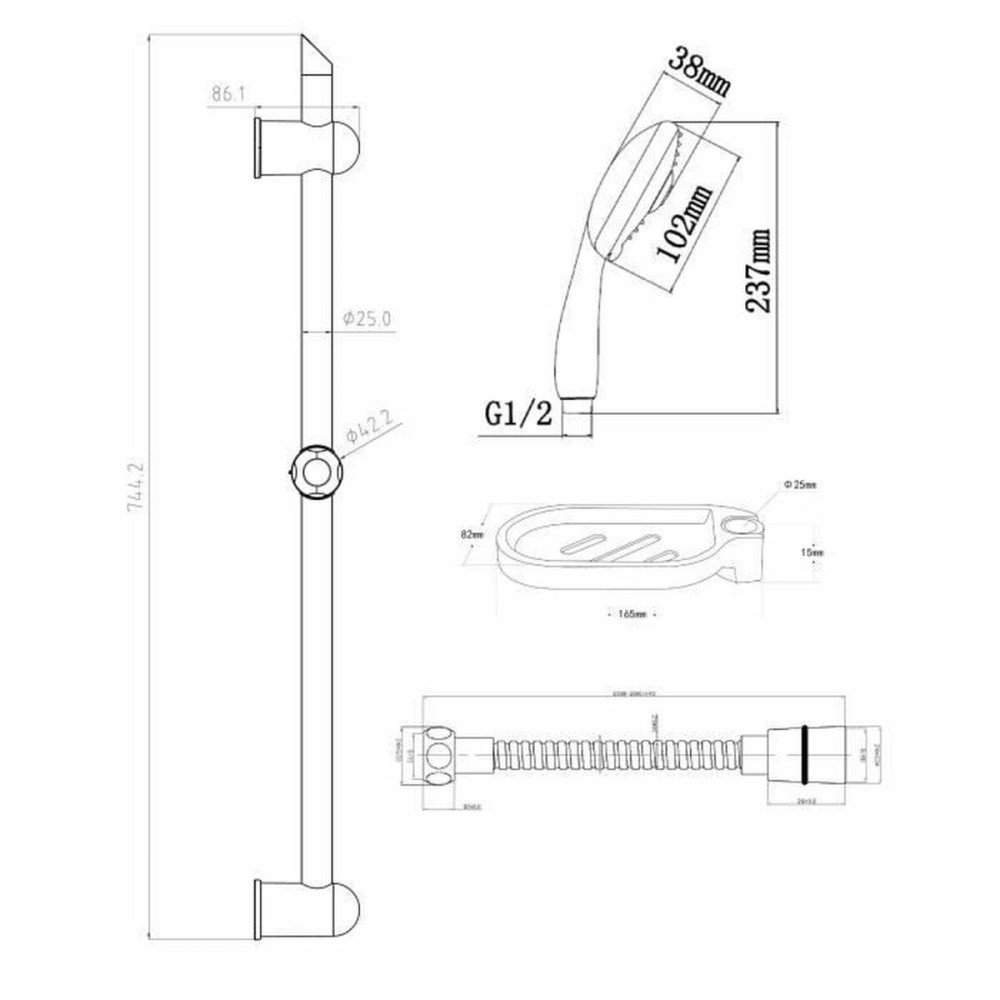 Colonne de douche Rousseau Acier inoxydable 2 m 3 Positions 60 cm