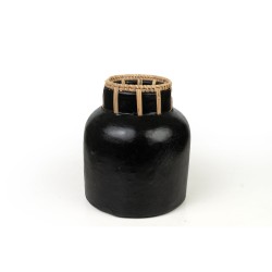 Blumenvase Romimex Schwarz natürlich aus Keramik Rattan 8 x 20 x 18 cm