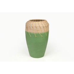 Vase Romimex Green Natural Ceramic Rattan 20 x 30 x 20 cm