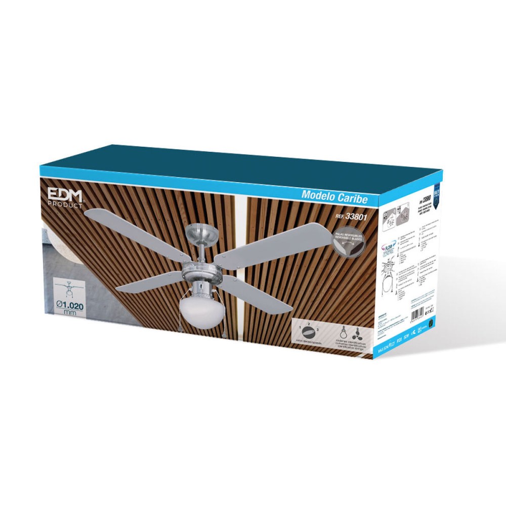 Ventilateur de Plafond avec Lumière EDM 33801 Caribe Argenté 50 W