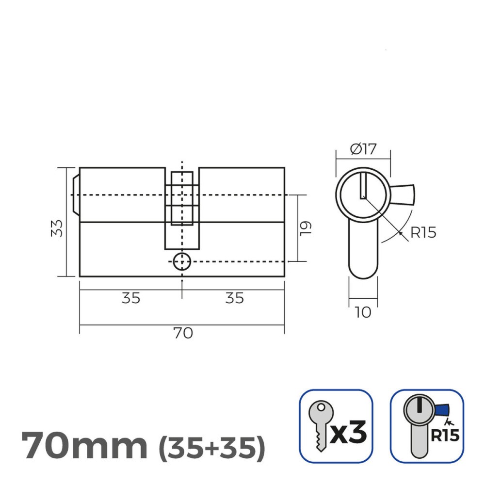 Zylinder EDM 85164 r15 Gold Messing Schließbart lang Europäisch