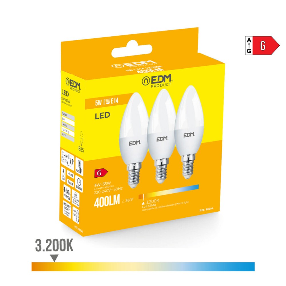 Packung mit 3 LED-Lampen EDM 98204 G 35 W 5 W 50 W E14 400 lm Ø 3,6 x 10 cm (3200 K)