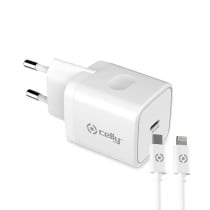 Wand-Ladegerät + USB-Kabel C Celly iPhone Weiß 20 W