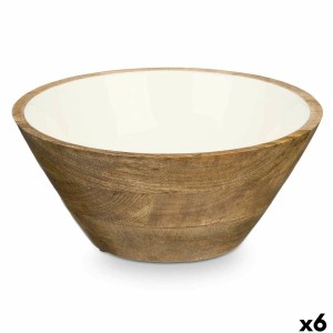 Bowl GiftDecor MALI-701 W White Enamel Mango wood 25 x 10,3 x 25 cm (6 Units)