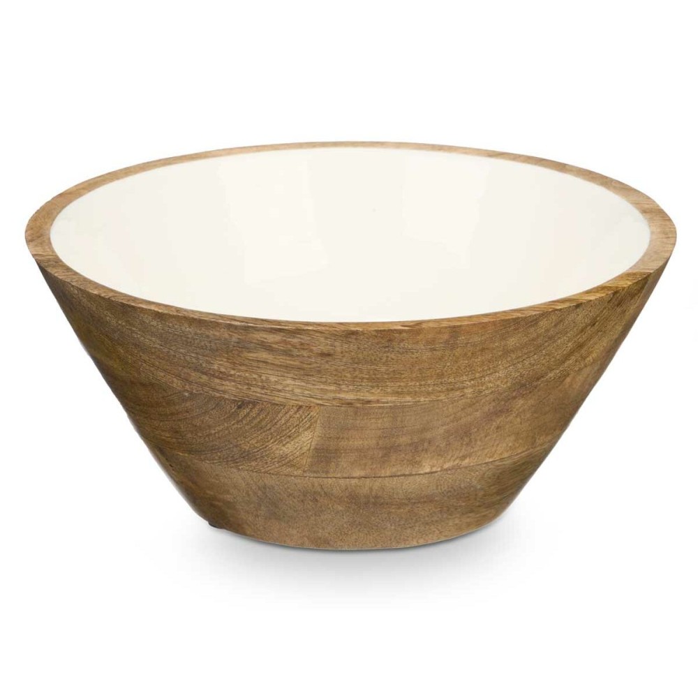 Bowl GiftDecor MALI-701 W White Enamel Mango wood 25 x 10,3 x 25 cm (6 Units)