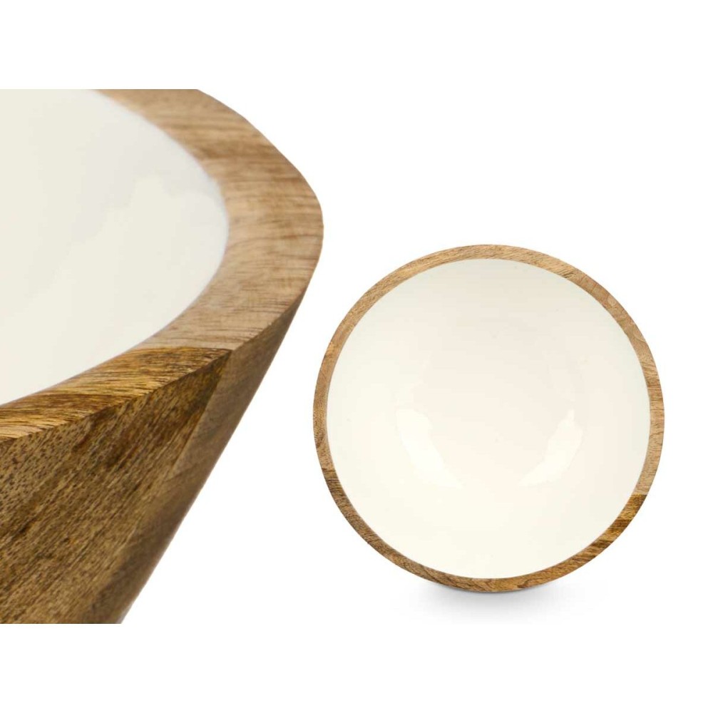 Bowl GiftDecor MALI-701 W White Enamel Mango wood 25 x 10,3 x 25 cm (6 Units)