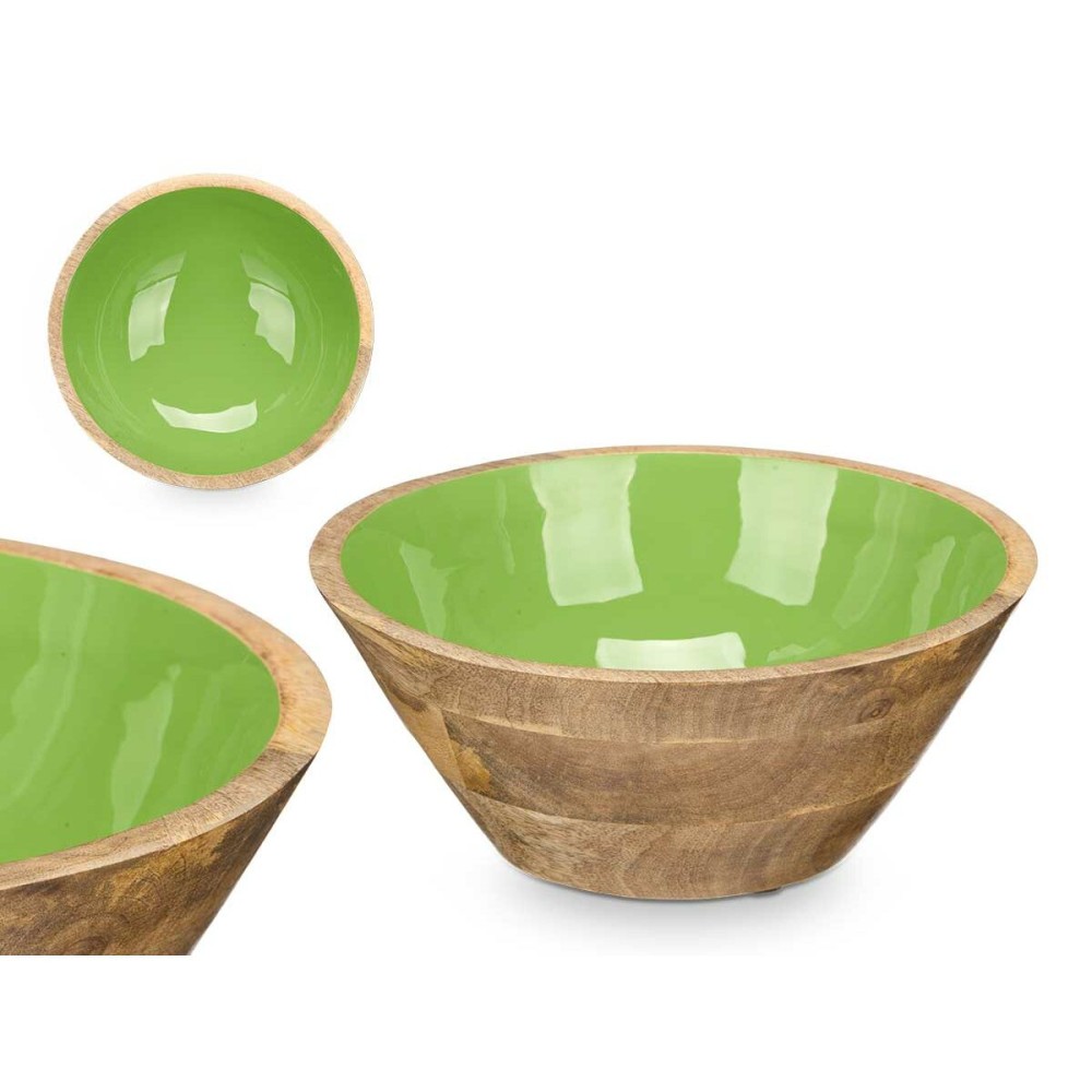 Bowl GiftDecor MALI-701 G Green Enamel Mango wood 24,3 x 10,5 x 24,3 cm (6 Units)