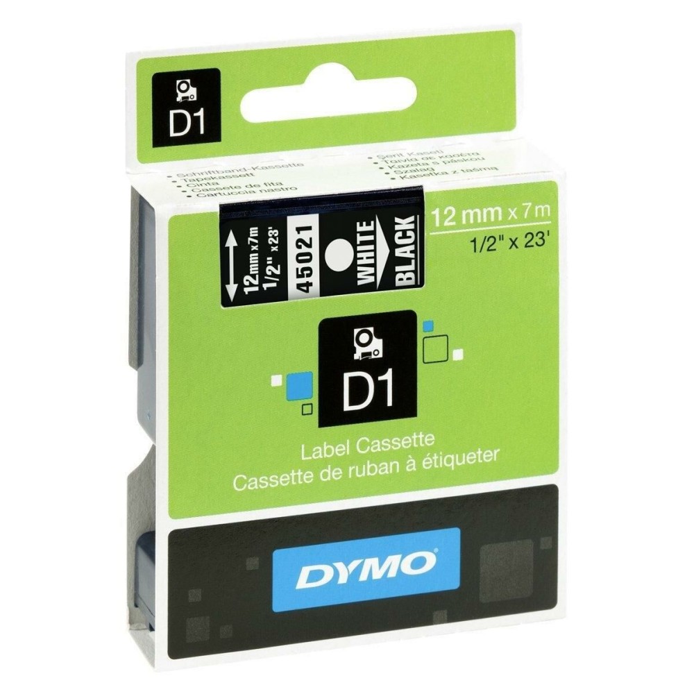 Ruban Laminé pour Etiqueteuses Dymo D1 45021 12 mm LabelManager™ Blanc Noir (5 Unités)