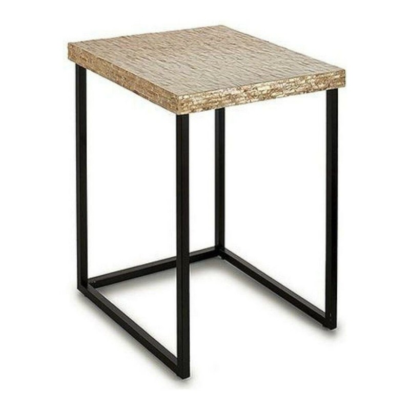 Table d'appoint Blanc Beige Doré Métal Nacre noire 47 x 62 x 47 cm