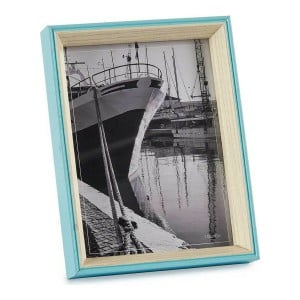 Cadre photo Bleu Marron Clair 3 x 22 x 17 cm Verre Blanc Bois MDF