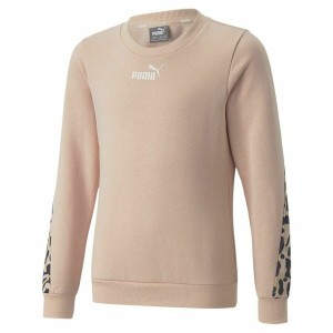 Hoodless Sweatshirt for Girls Puma Alpha Crew Neck Beige Leopard Pink